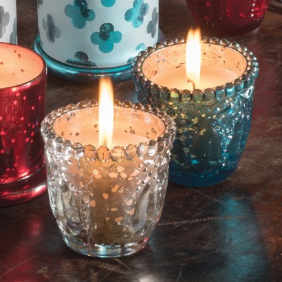 Embossed Glass Indian Votive Candle 