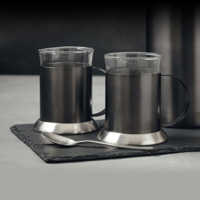 La Cafetiere Edited Set of 2 Glass Cups Gun Metal Grey 