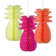 Neon Pineapple Honeycomb Decorations (3 Pack)